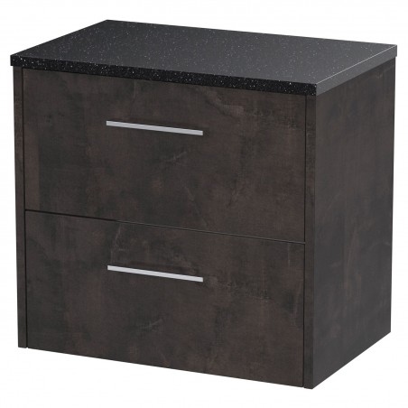 Juno 600mm Wall Hung 2 Drawer Vanity Unit with Sparkling Black Worktop - Metallic Slate