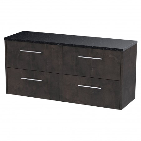 Juno 1200mm Wall Hung 4 Drawer Vanity With Black Sparkle Laminate Worktop - Metallic Slate