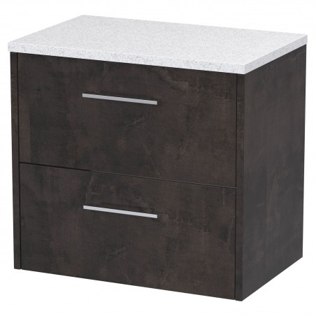 Juno 600mm Wall Hung 2 Drawer Vanity Unit with Sparkling White Worktop - Metallic Slate