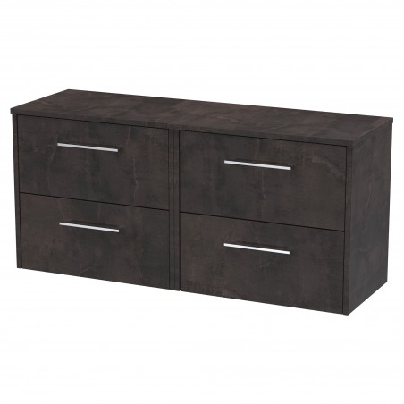 Juno 1200mm Wall Hung 4 Drawer Vanity Unit with Worktop - Metallic Slate