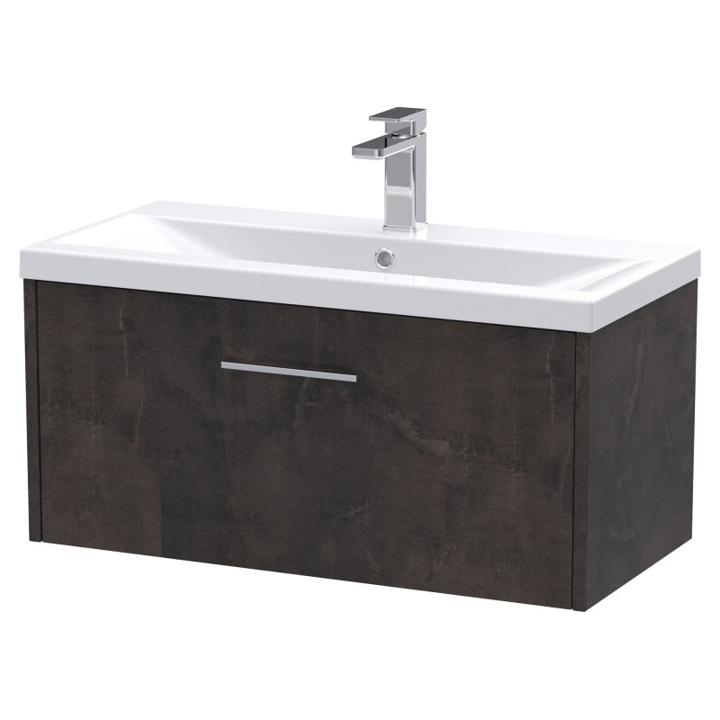 Juno 800mm Wall Hung 1 Drawer Vanity Unit with Mid-Edge Ceramic Basin - Metallic Slate