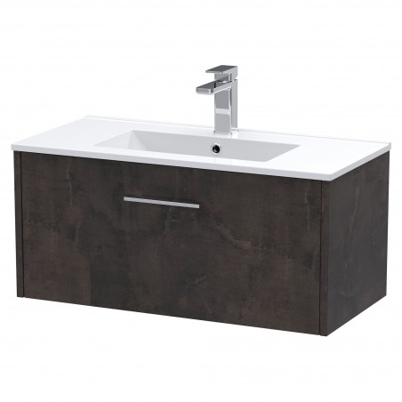 Juno 800mm Wall Hung 1 Drawer Vanity Unit with Minimalist Ceramic Basin - Metallic Slate