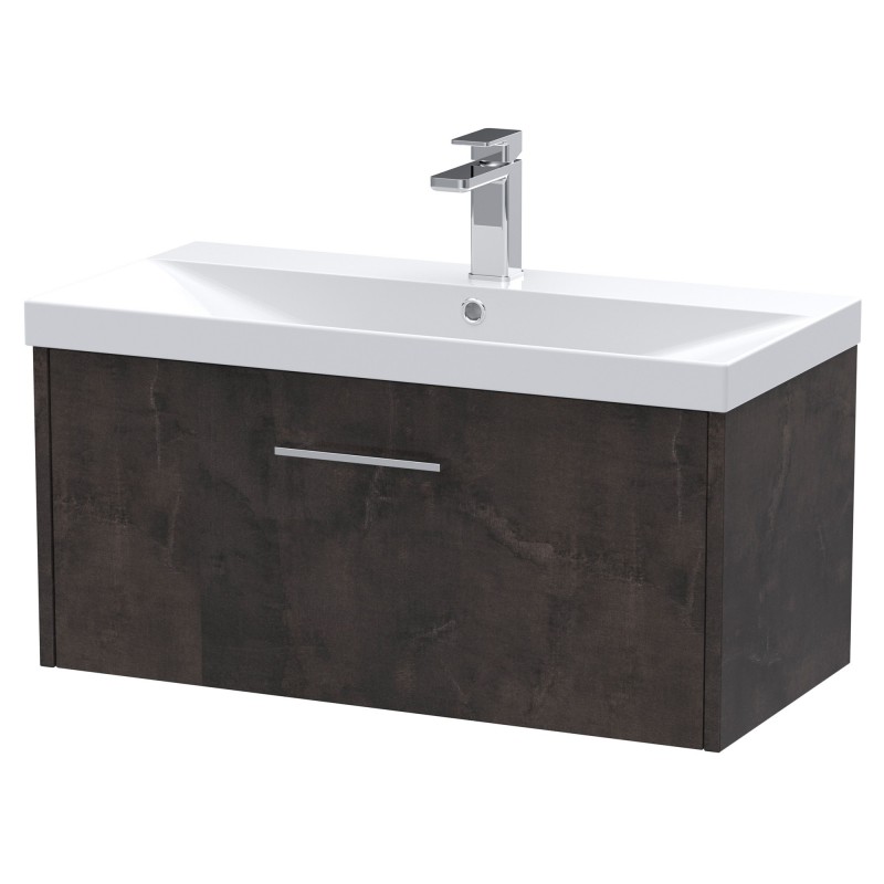 Juno 800mm Wall Hung 1 Drawer Vanity Unit with Thin-Edge Basin - Metallic Slate Juno 800mm Wall Hung 1 Drawer Vanity Unit with Thin-Edge Basin - Metallic Slate