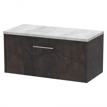 Juno 800mm Wall Hung 1 Drawer Vanity Unit with Bellato Grey Worktop - Metallic Slate