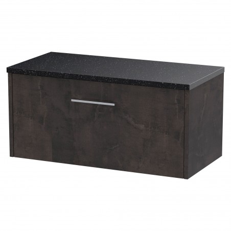 Juno 800mm Wall Hung 1 Drawer Vanity Unit with Sparkling Black Worktop - Metallic Slate