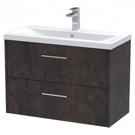 Juno 800mm Wall Hung 2 Drawer Vanity Unit with Mid-Edge Ceramic Basin - Metallic Slate