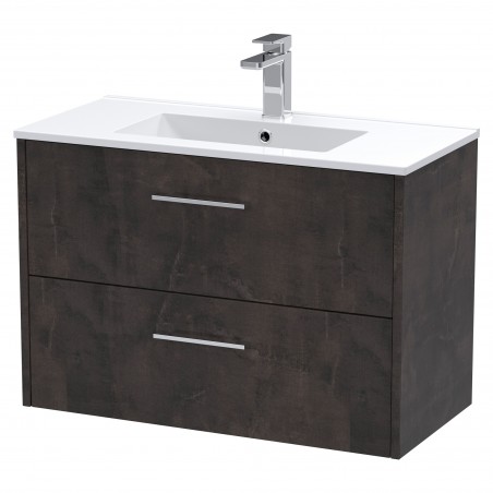 Juno 800mm Wall Hung 2 Drawer Vanity Unit with Minimalist Ceramic Basin - Metallic Slate