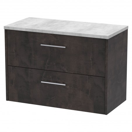 Juno 800mm Wall Hung 2 Drawer Vanity Unit with Bellato Grey Worktop - Metallic Slate