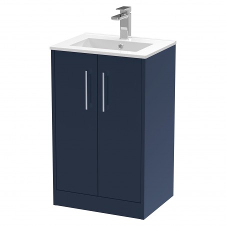 Juno 500mm Floor Standing 2 Door Vanity With Minimalist Ceramic Basin - Midnight Blue