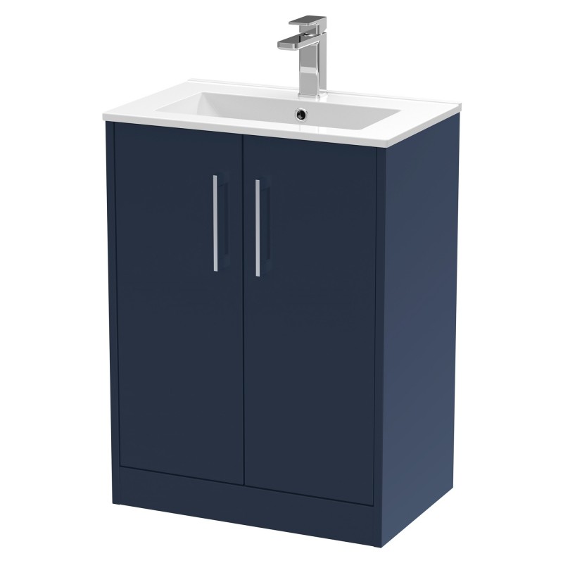 Juno 600mm Floor Standing 2 Door Vanity With Minimalist Ceramic Basin - Midnight Blue Juno 600mm Floor Standing 2 Door Vanity With Minimalist Ceramic Basin - Midnight Blue