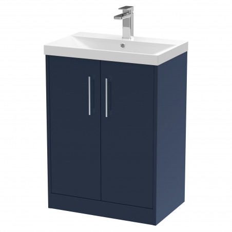 Juno 600mm Floor Standing 2 Door Vanity With Thin-Edge Ceramic Basin - Midnight Blue