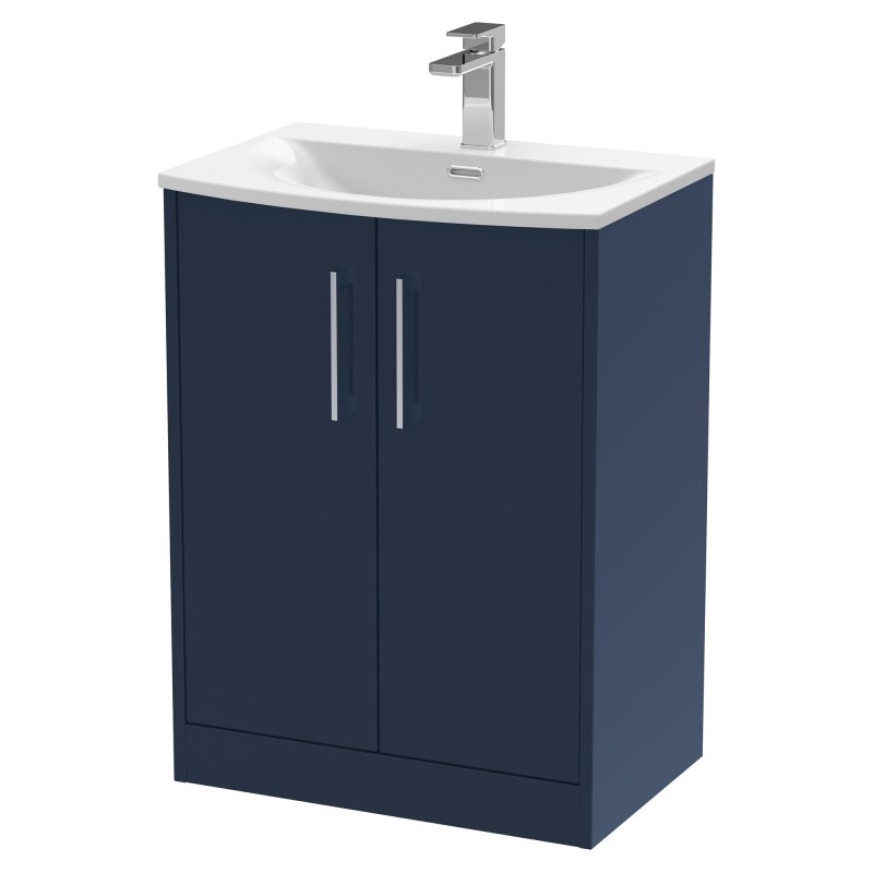 Juno 600mm Floor Standing 2 Door Vanity With Curved Ceramic Basin - Midnight Blue