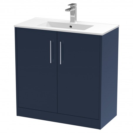 Juno 800mm Floor Standing 2 Door Vanity With Minimalist Ceramic Basin - Midnight Blue