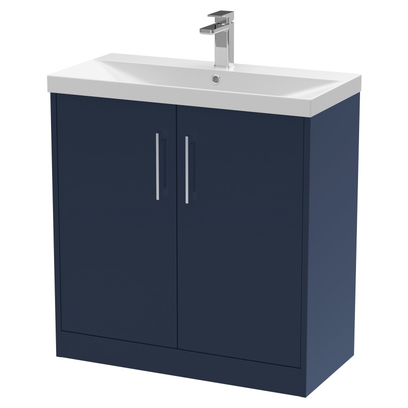 Juno 800mm Floor Standing 2 Door Vanity With Thin-Edge Ceramic Basin - Midnight Blue Juno 800mm Floor Standing 2 Door Vanity With Thin-Edge Ceramic Basin - Midnight Blue