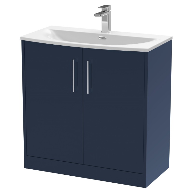 Juno 800mm Floor Standing 2 Door Vanity With Curved Ceramic Basin - Midnight Blue