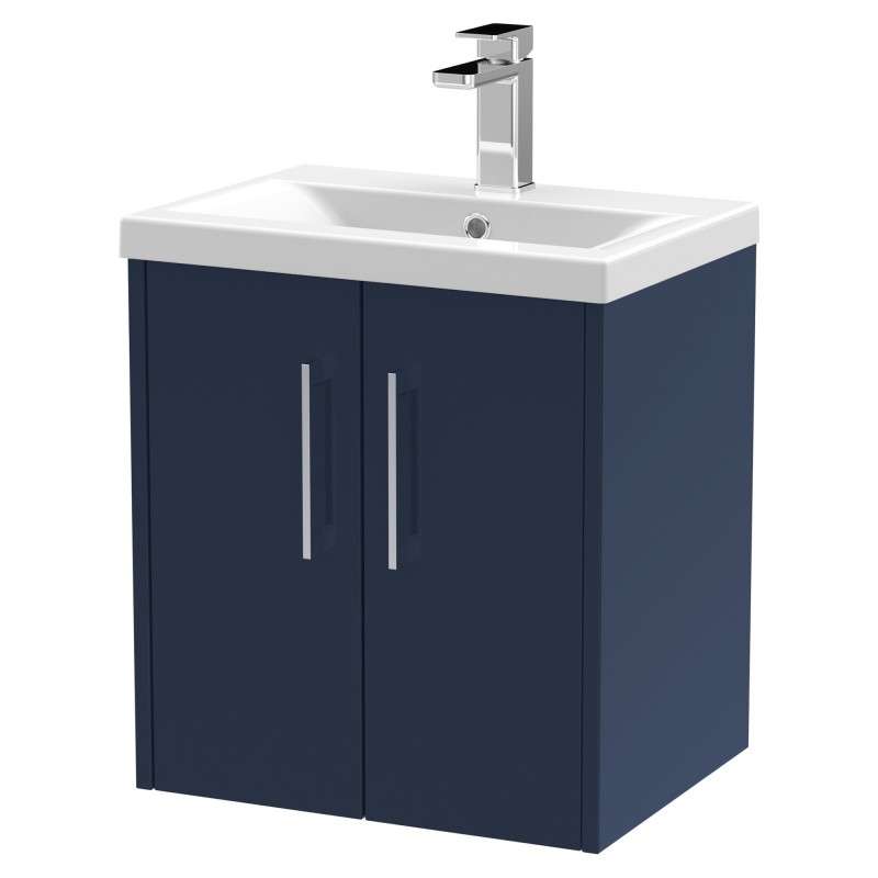 Juno 500mm Wall Hung 2 Door Vanity With Mid-Edge Ceramic Basin - Midnight Blue Juno 500mm Wall Hung 2 Door Vanity With Mid-Edge Ceramic Basin - Midnight Blue