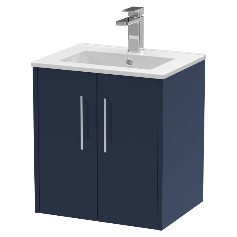 Juno 500mm Wall Hung 2 Door Vanity With Minimalist Ceramic Basin - Midnight Blue Juno 500mm Wall Hung 2 Door Vanity With Minimalist Ceramic Basin - Midnight Blue