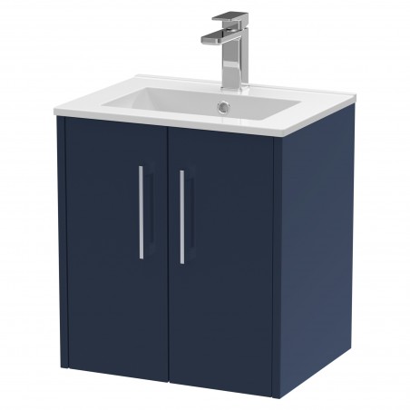 Juno 500mm Wall Hung 2 Door Vanity With Minimalist Ceramic Basin - Midnight Blue