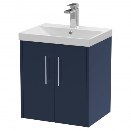 Juno 500mm Wall Hung 2 Door Vanity With Thin-Edge Ceramic Basin - Midnight Blue