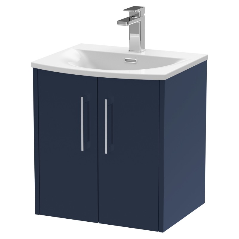 Juno 500mm Wall Hung 2 Door Vanity With Curved Ceramic Basin - Midnight Blue Juno 500mm Wall Hung 2 Door Vanity With Curved Ceramic Basin - Midnight Blue