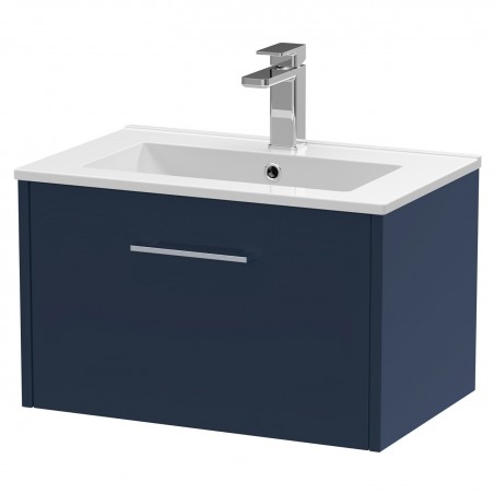 Juno 600mm Wall Hung 1 Drawer Vanity With Minimalist Ceramic Basin - Midnight Blue