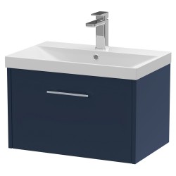 Juno 600mm Wall Hung 1 Drawer Vanity With Thin-Edge Ceramic Basin - Midnight Blue