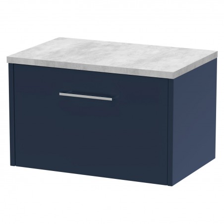 Juno 600mm Wall Hung 1 Drawer Vanity With Bellato Grey Laminate Worktop - Midnight Blue