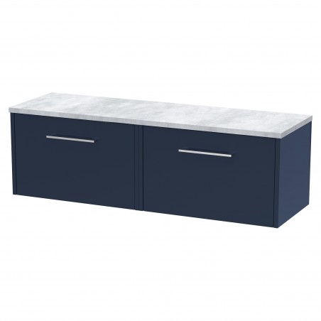 Juno 1200mm Wall Hung 2 Drawer Vanity With Bellato Grey Laminate Worktop - Midnight Blue