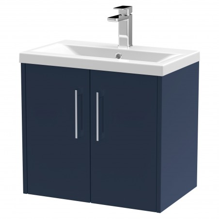 Juno 600mm Wall Hung 2 Door Vanity With Mid-Edge Ceramic Basin - Midnight Blue