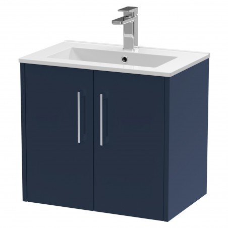 Juno 600mm Wall Hung 2 Door Vanity With Minimalist Ceramic Basin - Midnight Blue