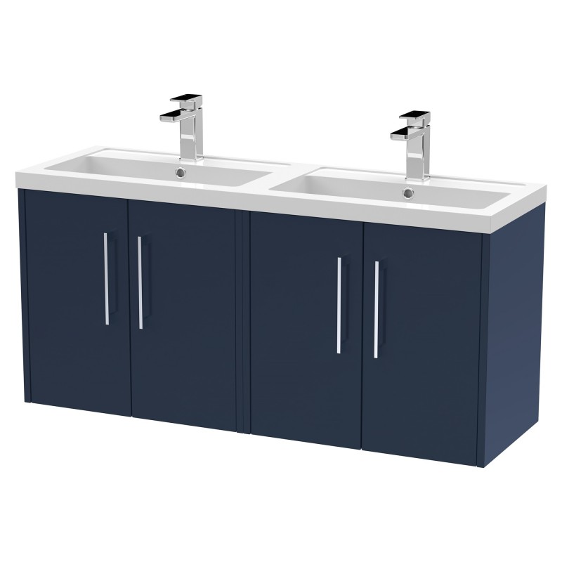 Juno 1200mm Wall Hung 4 Door Vanity With Double Basin - Midnight Blue