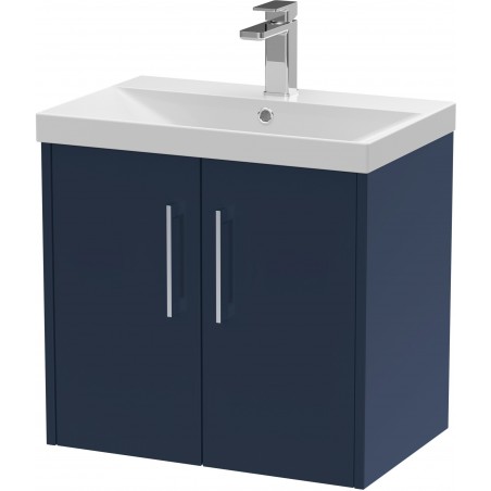 Juno 600mm Wall Hung 2 Door Vanity With Thin-Edge Ceramic Basin - Midnight Blue