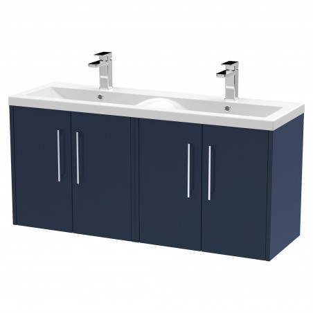 Juno 1200mm Wall Hung 4 Door Vanity With Double Basin - Midnight Blue