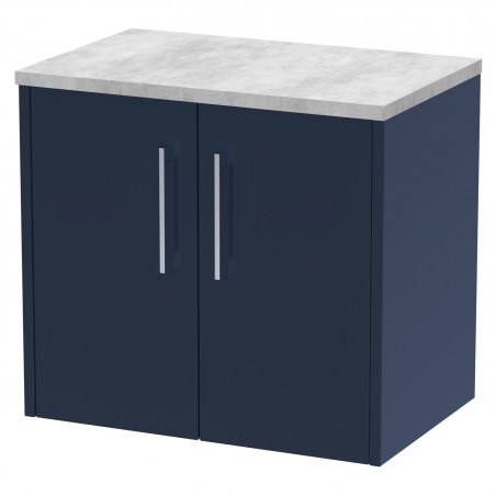 Juno 600mm Wall Hung 2 Door Vanity With Bellato Grey Laminate Worktop - Midnight Blue