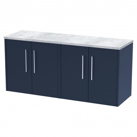 Juno 1200mm Wall Hung 4 Door Vanity With Bellato Grey Laminate Worktop - Midnight Blue