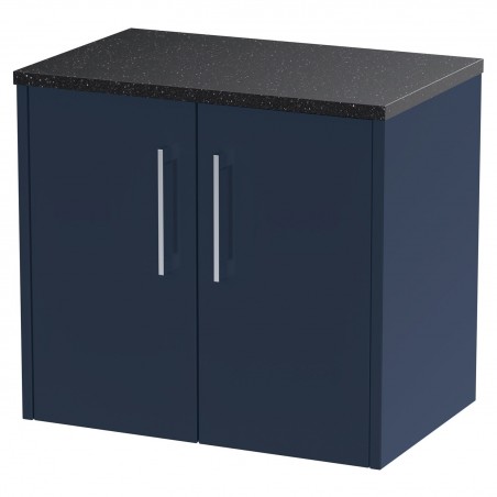 Juno 600mm Wall Hung 2 Door Vanity With Black Sparkle Laminate Worktop - Midnight Blue