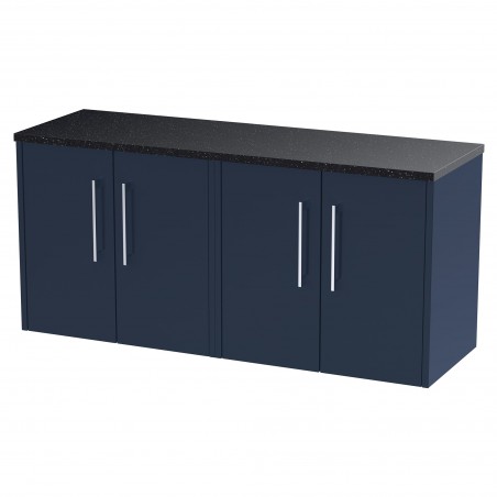 Juno 1200mm Wall Hung 4 Door Vanity With Black Sparkle Laminate Worktop - Midnight Blue