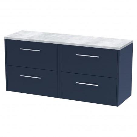 Juno 1200mm Wall Hung 4 Drawer Vanity With Bellato Grey Laminate Worktop - Midnight Blue