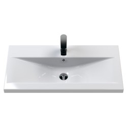 Juno 800mm Wall Hung 1 Drawer Vanity With Mid-Edge Ceramic Basin - Midnight Blue - Insitu