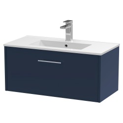 Juno 800mm Wall Hung 1 Drawer Vanity With Minimalist Ceramic Basin - Midnight Blue