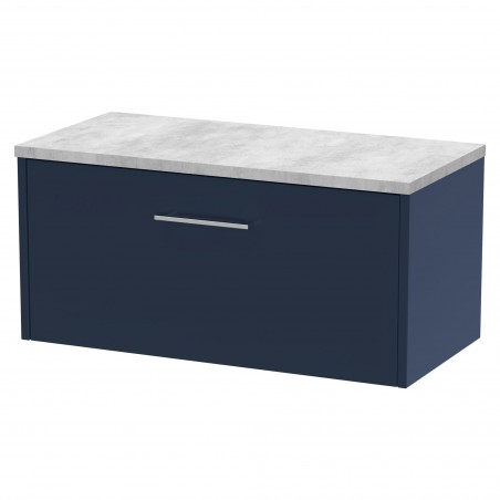 Juno 800mm Wall Hung 1 Drawer Vanity With Bellato Grey Laminate Worktop - Midnight Blue