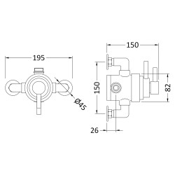 Dual Exposed Thermostatic Shower Valve - Technical Drawing