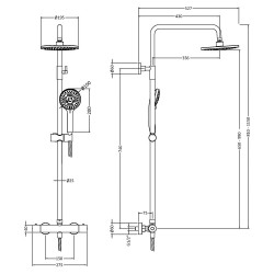 Round Thermostatic Bar Valve With Telescopic Kit And Pencil Handset - Technical Drawing