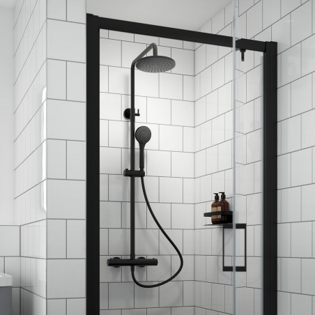 Matt Black Round Thermostatic Bar Valve & Shower Kit