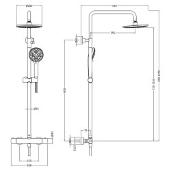 Brushed Pewter Round Thermostatic Bar Valve & Shower Kit - Technical Drawing