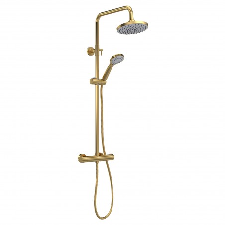 Brushed Brass Shower Kits Round Thermostatic Bar Valve & Shower Kit