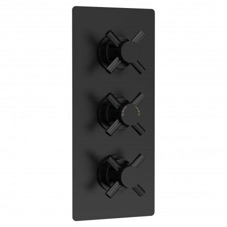 Tec Crosshead Matt Black Triple Thermostatic Shower Valve With Diverter