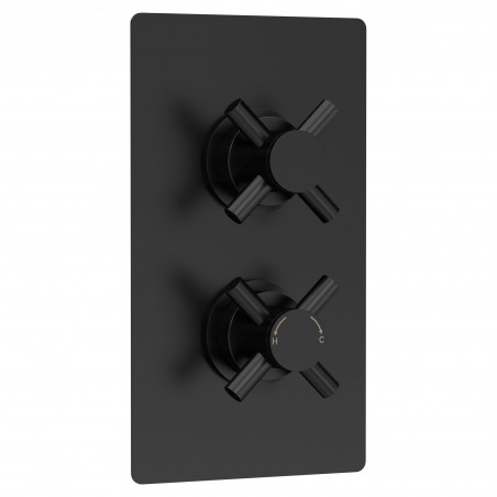 Tec Crosshead Matt Black Twin Thermostatic Shower Valve With Diverter