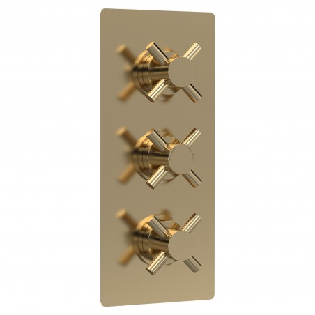 Tec Crosshead Brushed Brass Triple Thermostatic Shower Valve With Diverter