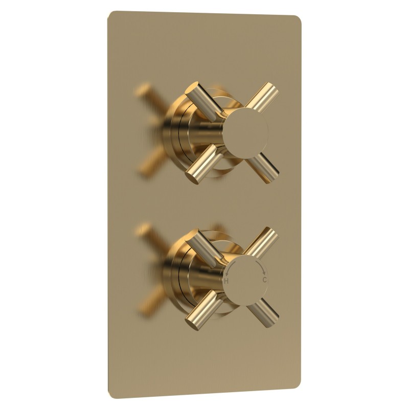 Tec Crosshead Brushed Brass Twin Thermostatic Shower Valve With Diverter Tec Crosshead Brushed Brass Twin Thermostatic Shower Valve With Diverter